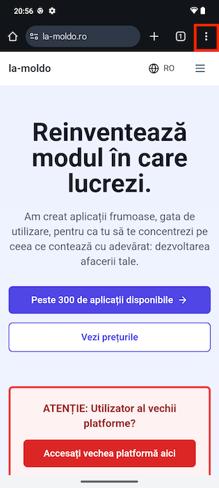 Meniul Chrome deschis cu opțiunile disponibile
